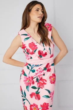 Floral Scuba Off Shoulder Pencil Dress