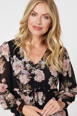 Floral Semi Sheer Empire Waist Midi Dress