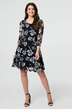 Floral Semi Sheer Lace Layer Short Dress