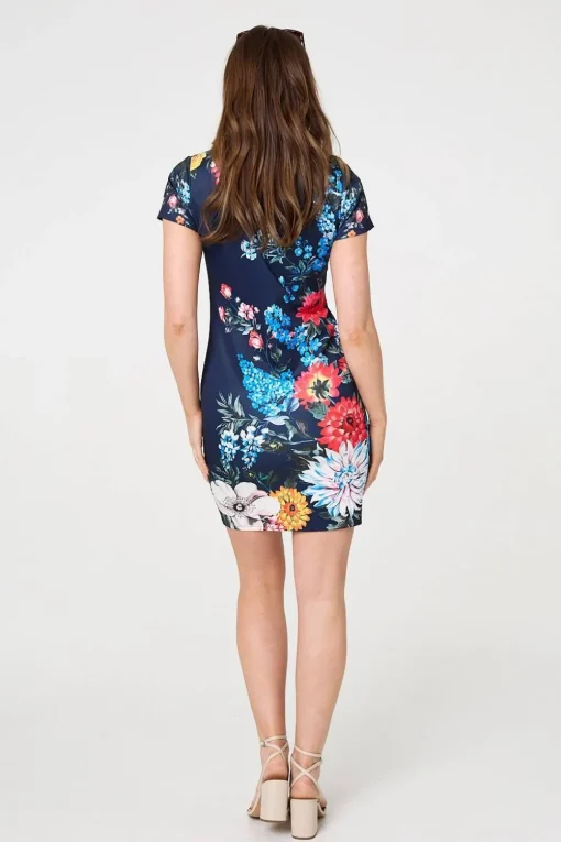 Floral Short Sleeve Short Shift Dress