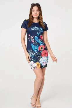 Floral Short Sleeve Short Shift Dress