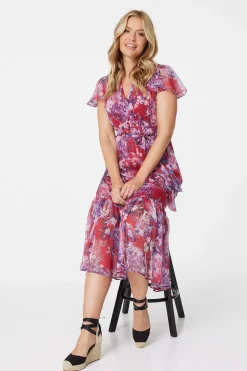 Floral Short Sleeve Tiered Midi Dress