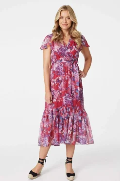 Floral Short Sleeve Tiered Midi Dress