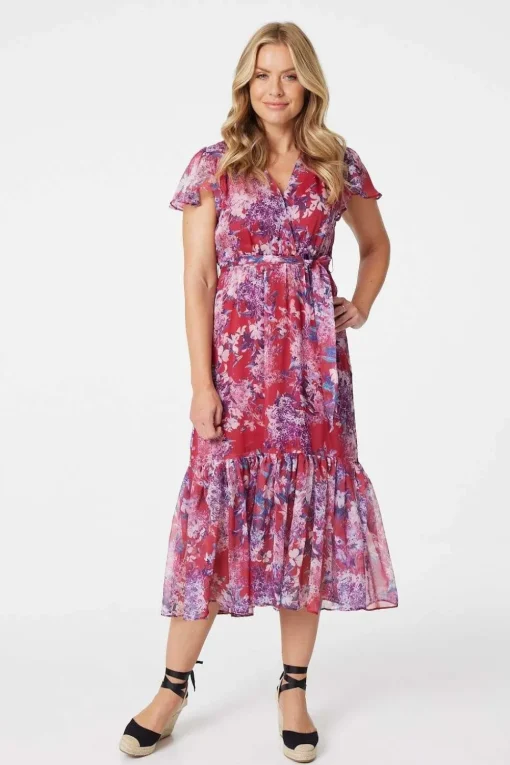 Floral Short Sleeve Tiered Midi Dress