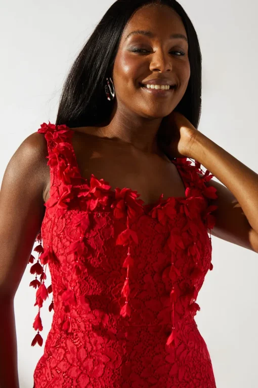 Floral Shoulder Detail Lace Midi Dress