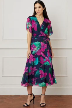 Floral Silk Mix Wrap Midi Dress