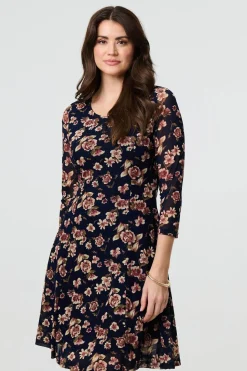 Floral Sparkle Mesh Knee Length Dress