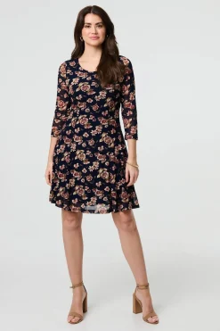 Floral Sparkle Mesh Knee Length Dress