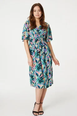 Floral Tie Front Midi Dress