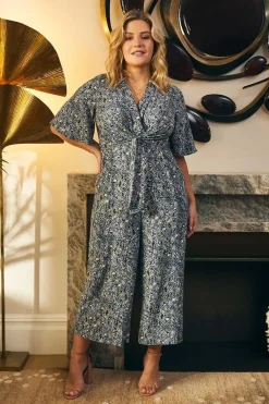 Floral Tie Front Wide Leg Jumpsuit