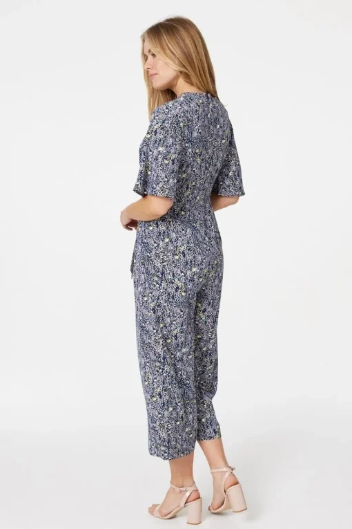 Floral Tie Front Wide Leg Jumpsuit