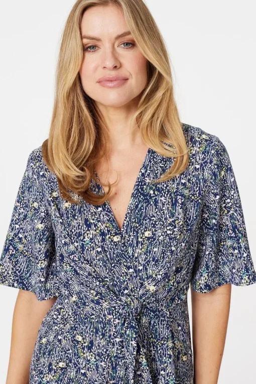 Floral Tie Front Wide Leg Jumpsuit