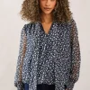 Floral Tie Neck Shirred Blouse