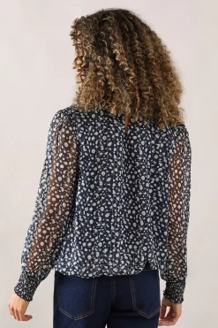 Floral Tie Neck Shirred Blouse