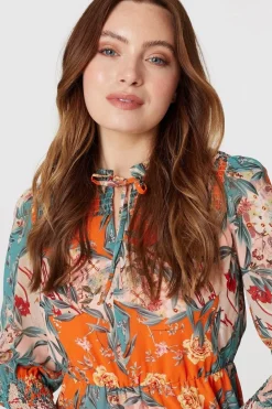 Floral Tie Neck Short Dress