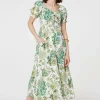 Floral Tie-Front Short Sleeve Midi Dress