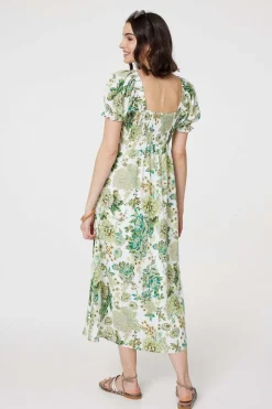 Floral Tie-Front Short Sleeve Midi Dress