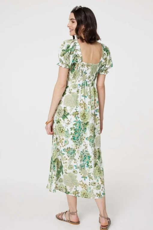 Floral Tie-Front Short Sleeve Midi Dress