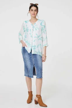 Floral Turn-Up Sleeve Longline Shirt
