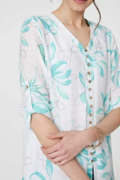 Floral Turn-Up Sleeve Longline Shirt