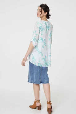 Floral Turn-Up Sleeve Longline Shirt