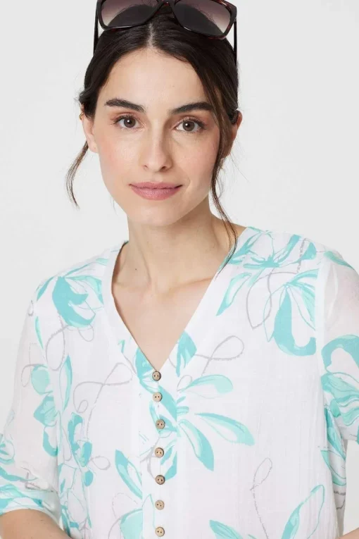 Floral Turn-Up Sleeve Longline Shirt