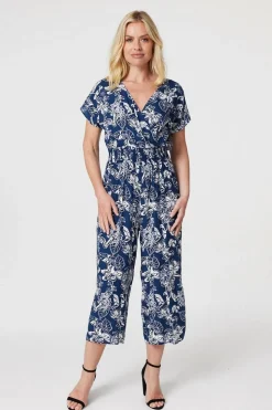 Floral V-Neck Cropped Jumpsuit