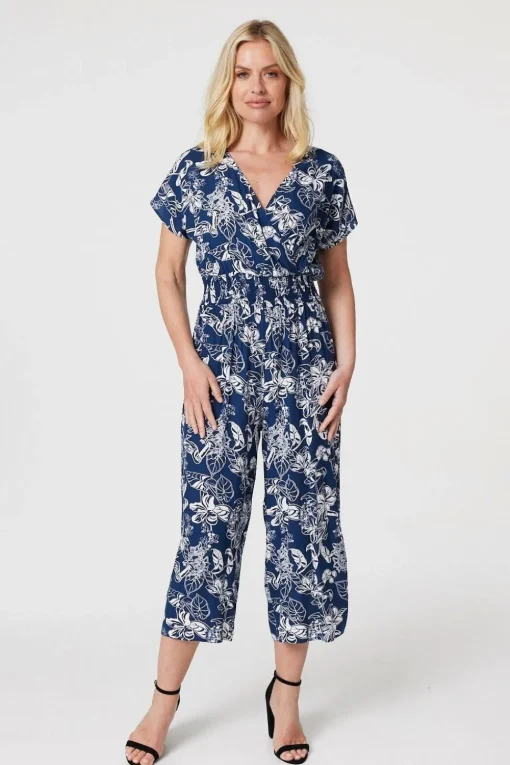 Floral V-Neck Cropped Jumpsuit