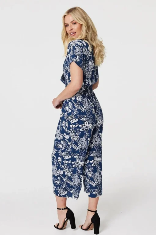 Floral V-Neck Cropped Jumpsuit
