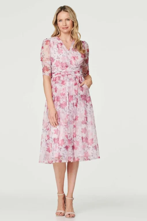Floral Wrap Front Tea Dress