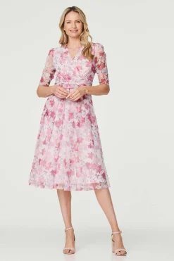 Floral Wrap Front Tea Dress