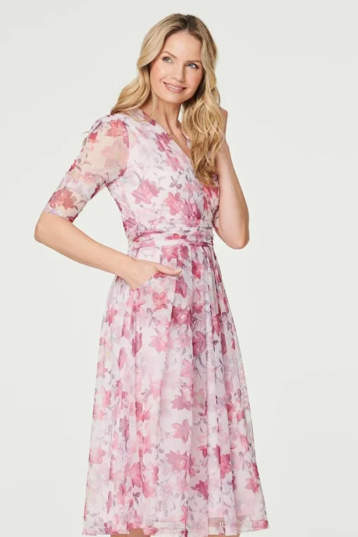 Floral Wrap Front Tea Dress