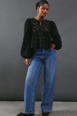 Flower Organza Sheer Tie Front Blouse