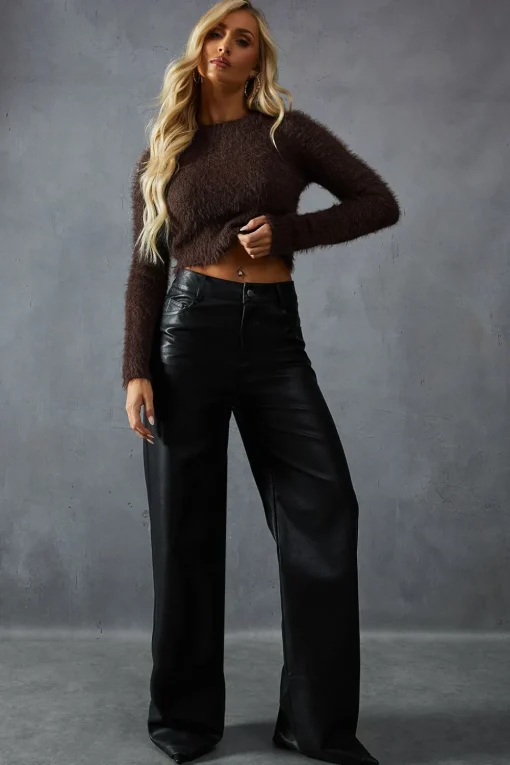 Fluffy Knit Cropped Long Sleeve Jumper