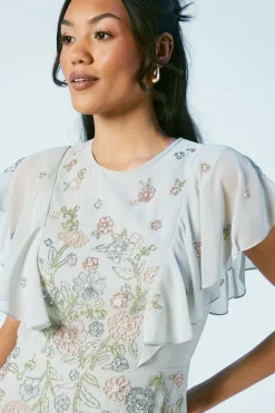 Flutter Sleeve Embellished Ditsy Floral Bridesmaids Dress