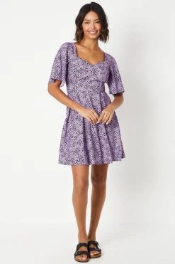 Flutter Sleeve Tie Back Mini Dress