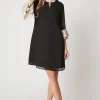 Foil Trim Ruffle Sleeve Shift Dress