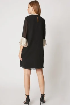 Foil Trim Ruffle Sleeve Shift Dress