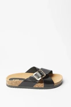 Frankie Cross Strap Buckle Detail Footbed Sandals