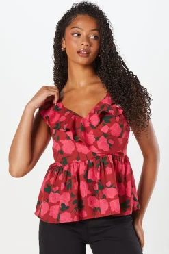 Frill Neck Wrap Peplum Top