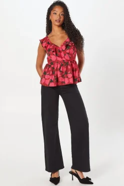 Frill Neck Wrap Peplum Top