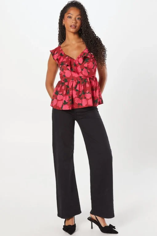 Frill Neck Wrap Peplum Top