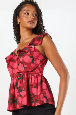 Frill Neck Wrap Peplum Top