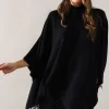 Fringe Hem High Neck Poncho