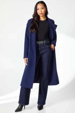 Funnel Neck Belted Wrap Coat