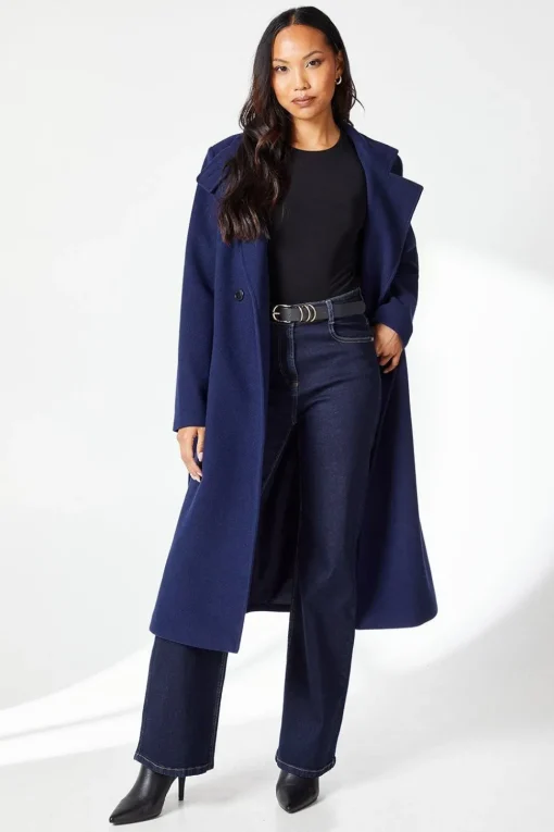 Funnel Neck Belted Wrap Coat