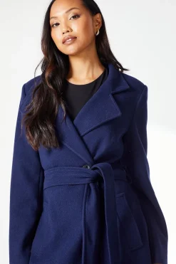Funnel Neck Belted Wrap Coat