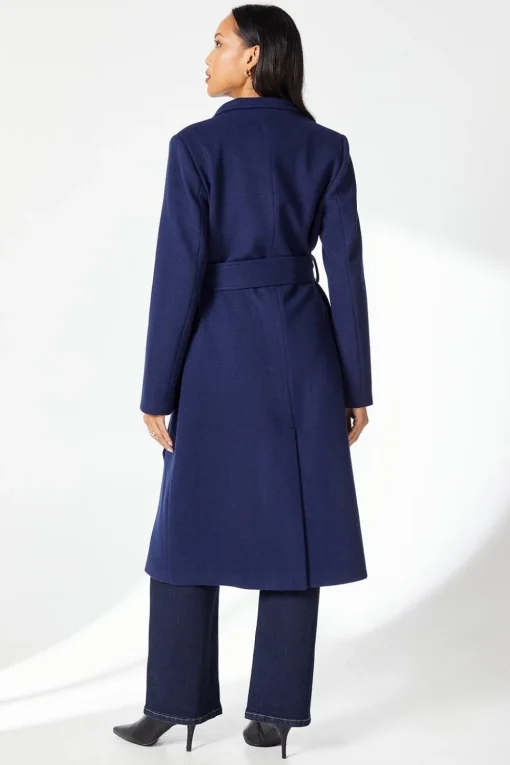 Funnel Neck Belted Wrap Coat