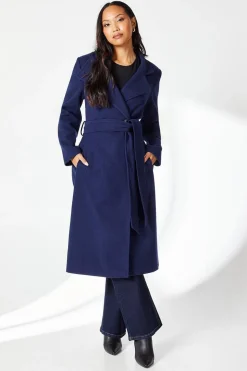 Funnel Neck Belted Wrap Coat