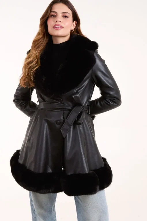 Fur Trimmed Belted Coat
